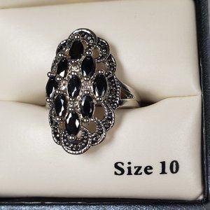 New Directions Cocktail Black Spinel Crystal Cluster Ring Size 10